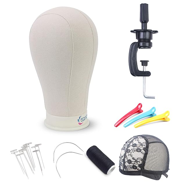 EERYA 21-24 Inch Canvas Block Head Set for Wig Display Making Hair Weave and Styling Mannequin Head with