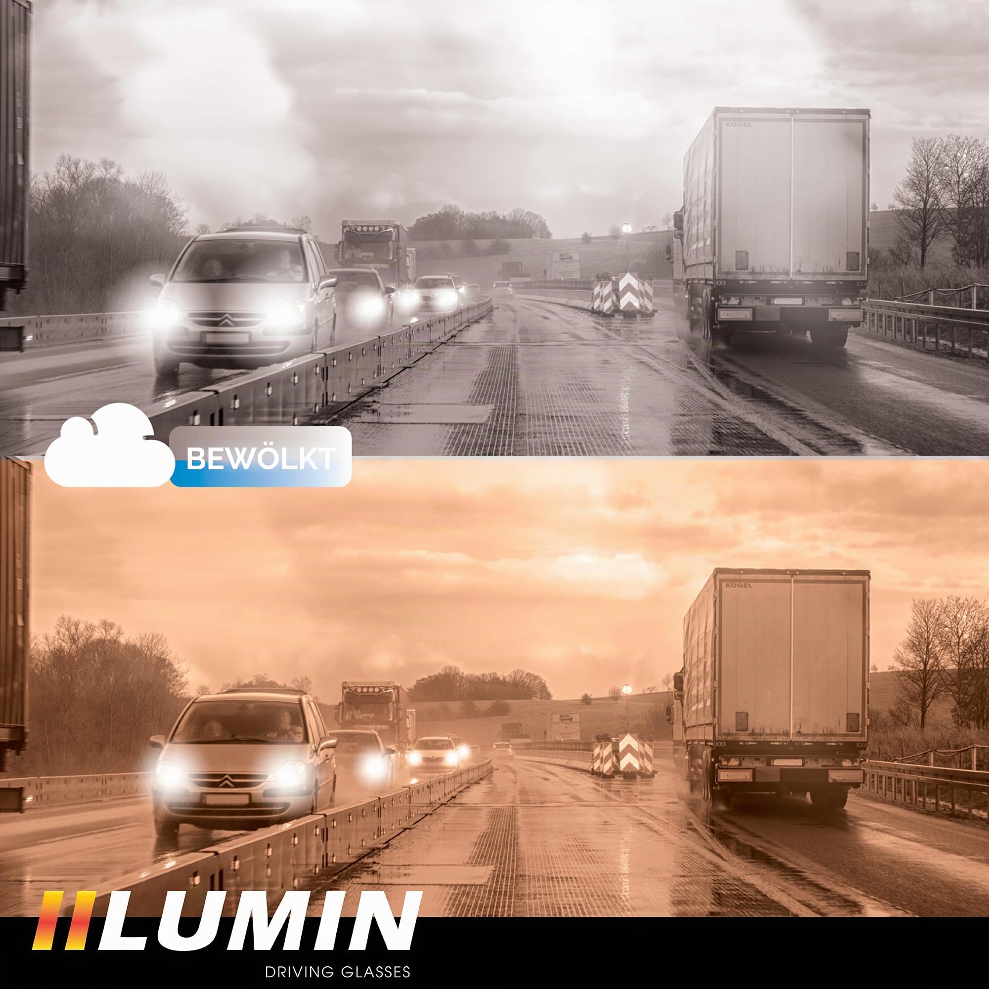 Illumin Nachtfahrbrille VECTOR - Allwetterbrille für Regen, Nebel und Nachtfahrten Genießen Sie blendfreies Fahren - für Damen und Herren, gelb, Vector