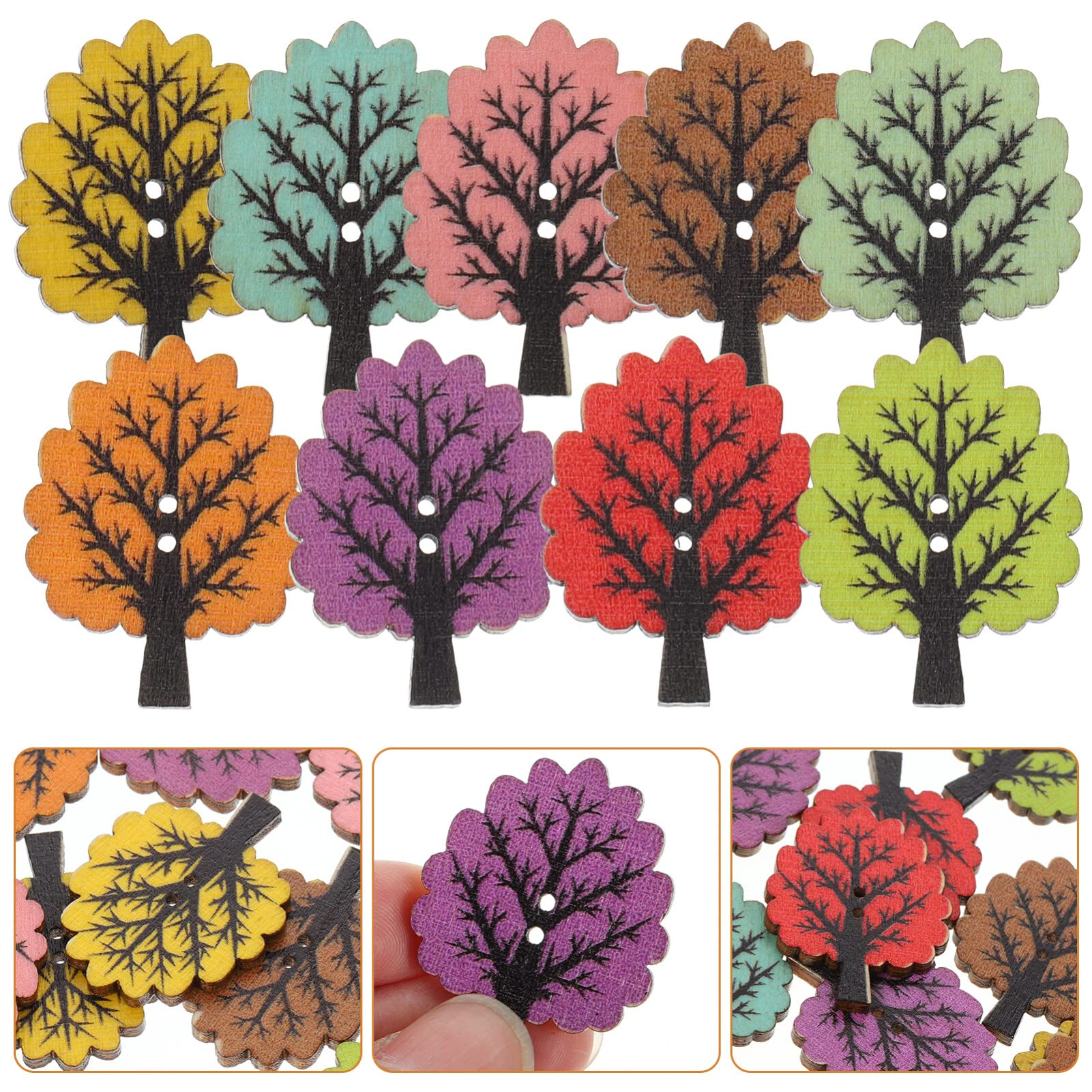 Botones de repuesto redondos de resina Botón novedoso 100 Uds. Botones de madera Árbol de la vida mezclado al azar moda redonda 2 agujeros creativos novedad botones de costura