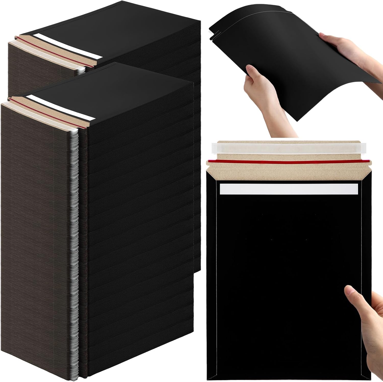 Fainne 150 Pack Rigid Mailers 9.25 x 11.8 Inches, Resealable Photo Document Mailers Cardboard Flat Envelopes for Shipping Photos, Pictures, Papers, Files, Cd, Magazines, Comic Books (Black)