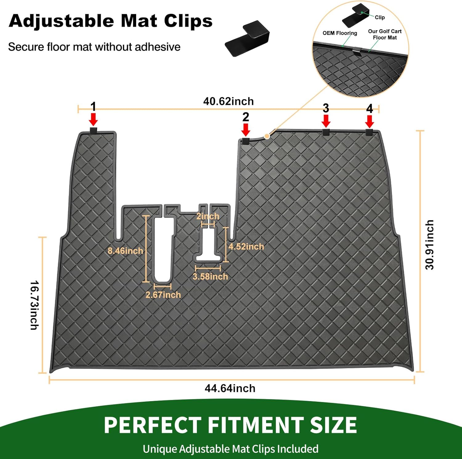 Golf Cart Floor Liner Mat 8mm Thick Rubber Full Coverage Only Fit for 2007-2016 Yamaha Drive (Gen1), G29, YDR, Adventurer Carts Diamond Deluxe Non-Slip Front Feet Mat Replacement - Black Trim