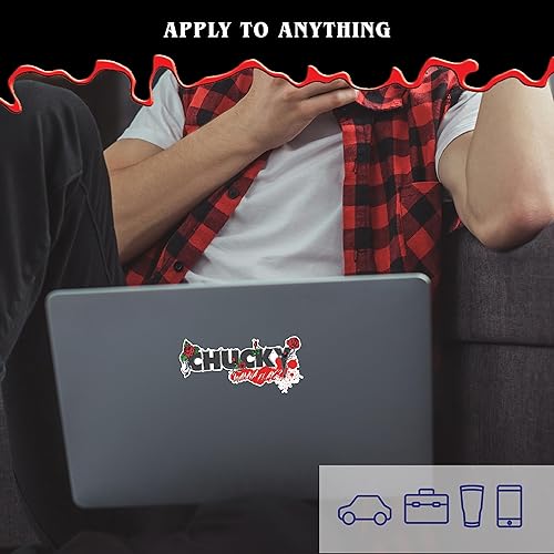 Miniatura 5 de Chucky - Juego de 2 calcomanías de vinilo para el auto, vaso, botella de agua, laptop, Halloween, terror, coche, calcomanías de miedo para cara de