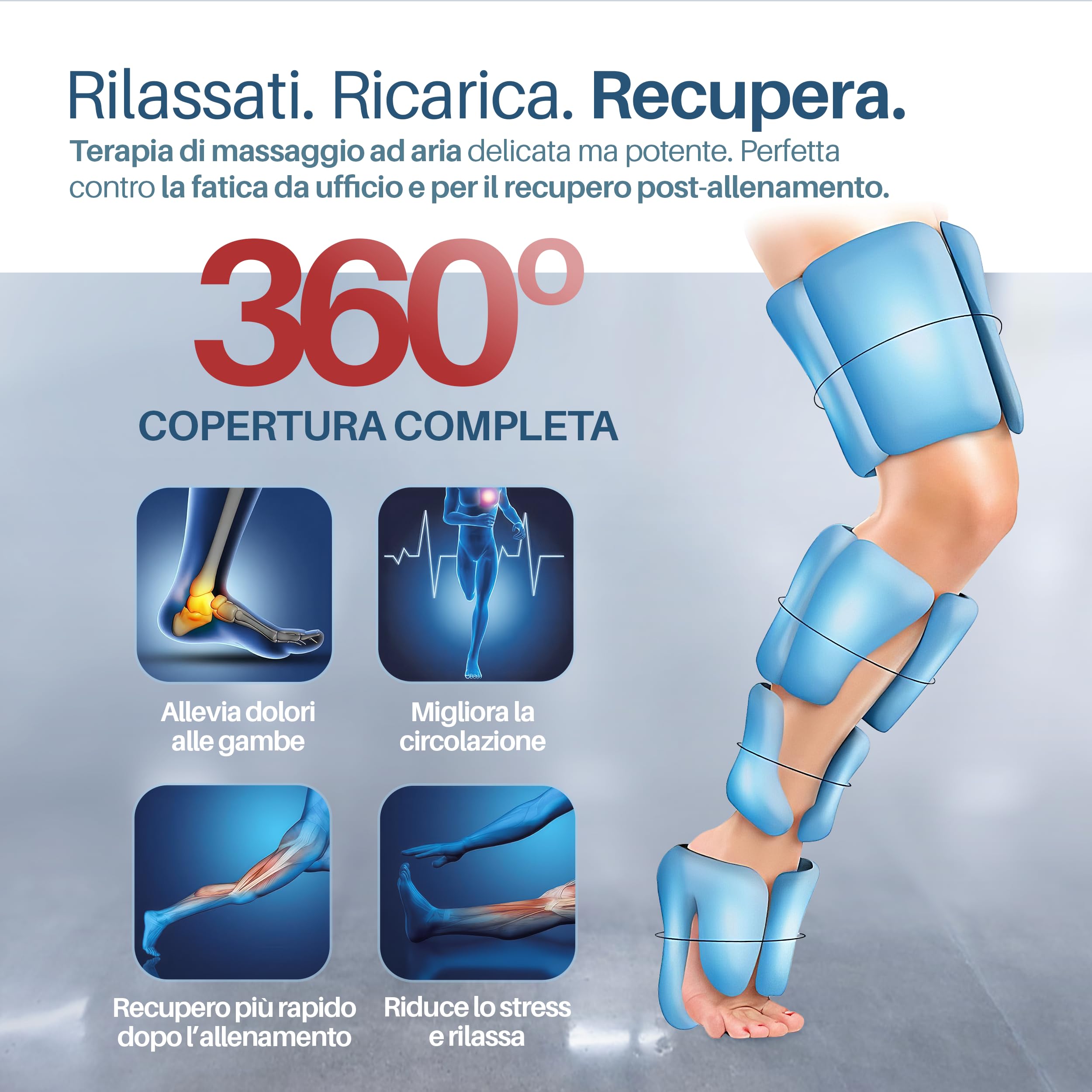 PORTENTUM Pressoterapia linfodrenaggio – Massaggiatore gambe con calore regolabile – 5 intensità compressione ad aria – Telecomando – Sollievo gambe stanche e migliore circolazione – Borsa trasporto