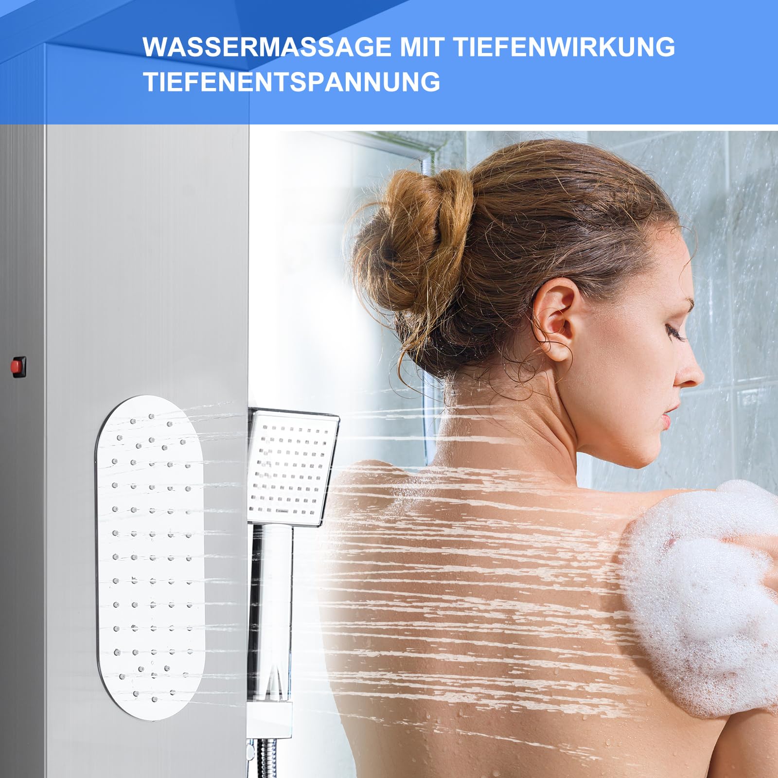 Duschpaneel LED 5-in-1 gebürsteter Edelstahl mit Armatur