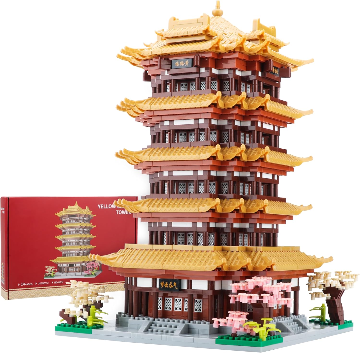 Chinese House Asian Architecture Micro Building Blocks Yellow Crane Tower for Adults - Decorative DIY Gift for Age of 14+