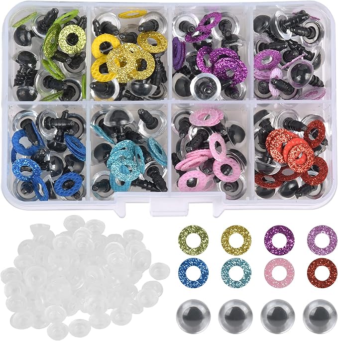Doryum 80Pcs Colorful Plastic Safety Eyes, Stuffed Animal Eyes,10MM