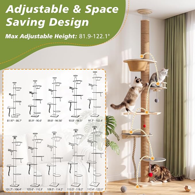 Árbol para Gatos Ajustable de Piso a Techo 6 Niveles miniatura 4