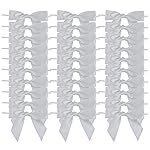 AIMUDI Silver Satin Ribbon Twist Tie Bows 3.5 Pretied Bows Premade Craft Bows for Treat Bags Cake Pop Gift Wrapping Basket Wedding Favors Cookie Candy Bagging Baby Shower - 50 Counts