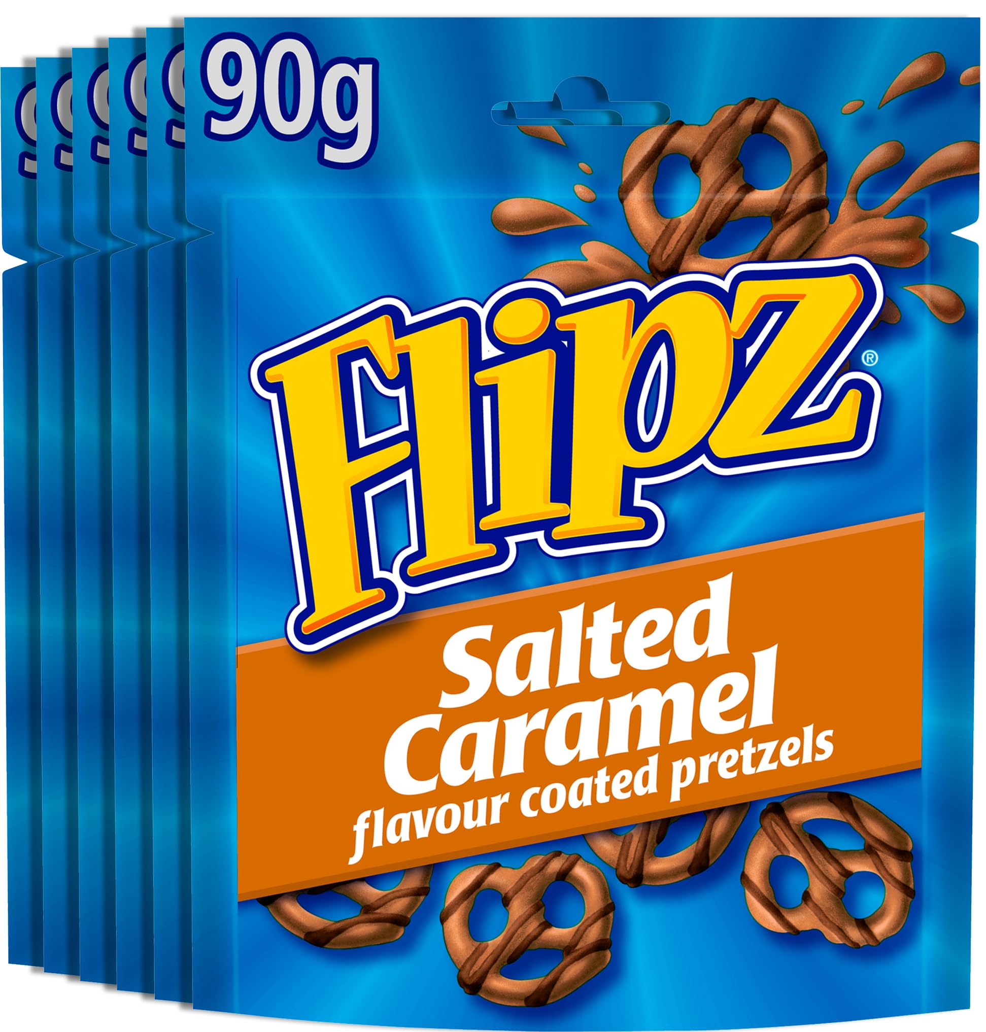 Flipz Salted Caramel Flavour Coated Pretzel Snacks, Sweet and Salty Bites, 90 g (Pack of 6)