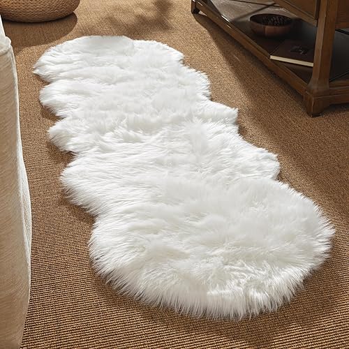 Ashler Faux Fur Rug, White Area Rugs, Fluffy Sheepskin Fur