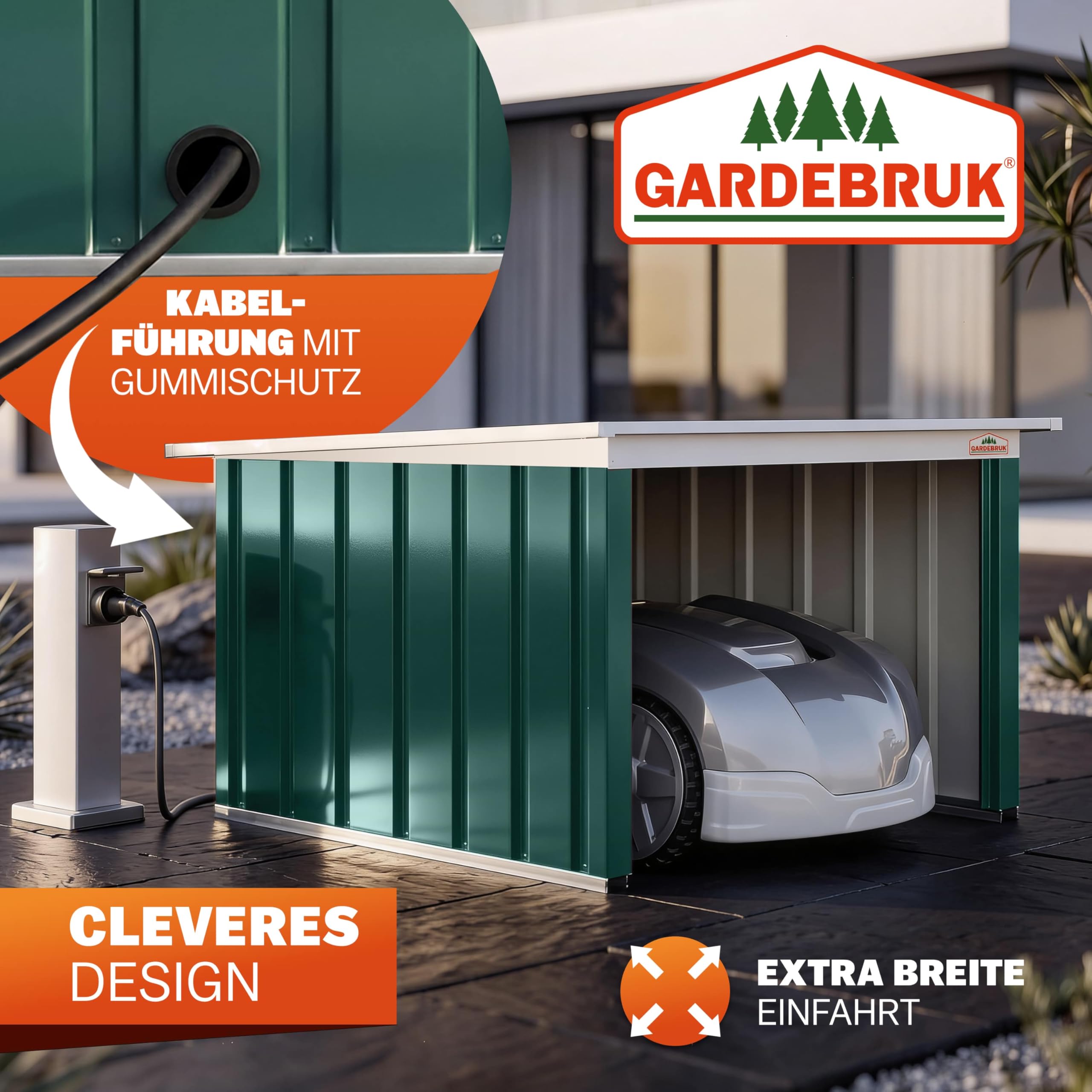 Gardebruk® Mähroboter Garage 89x90x54cm Pultdach Metall Wetterbeständig Dach klappbar 4X Erdanker Carport Regenschutz Rasenroboter Grün