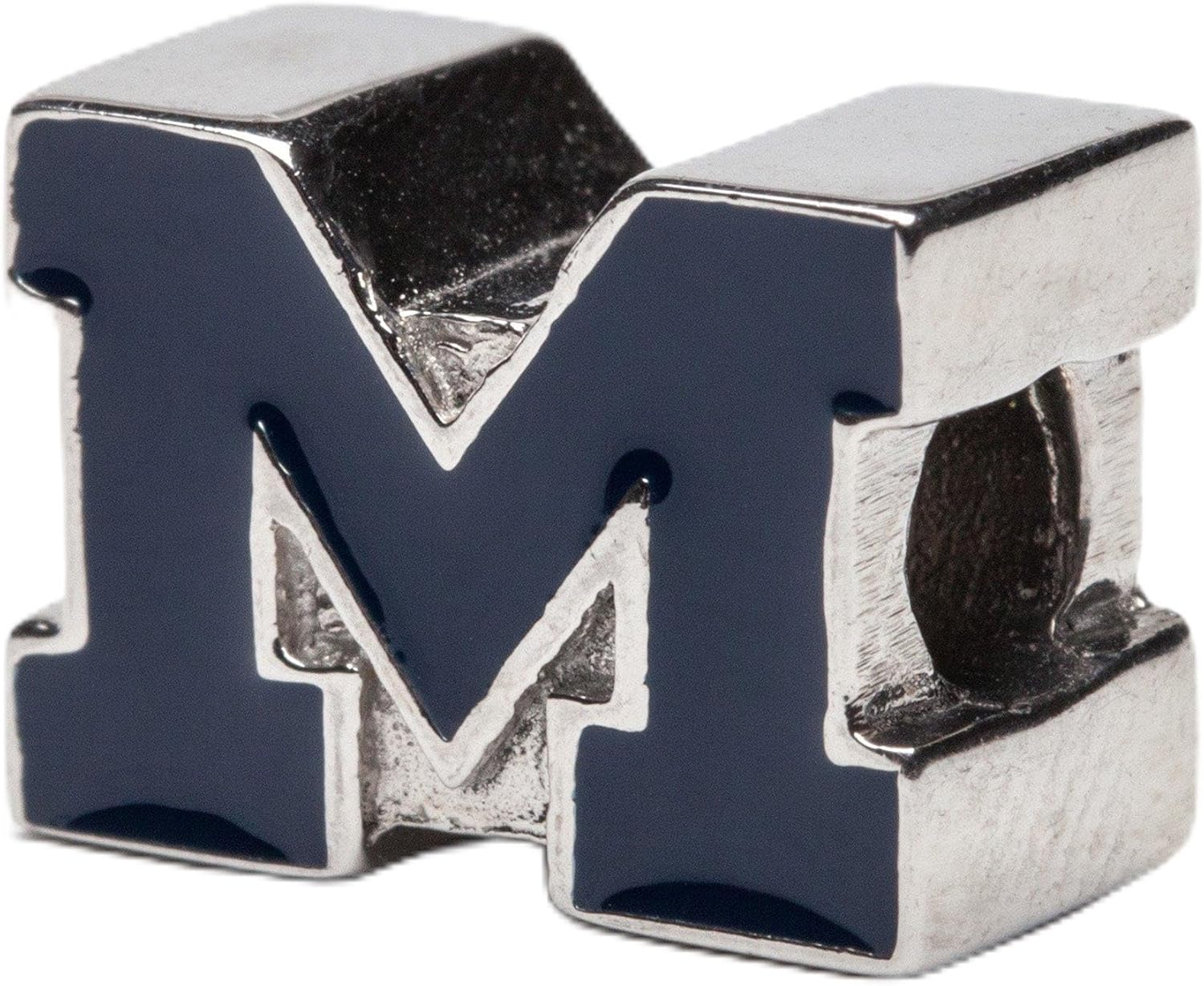 Stone Armory Bead for Michigan Wolverines – University of Michigan Charm Features Navy M – Stainless Steel Compatible with Pandora Bracelets – UM Jewelry - Gift for Fans & Alumni
