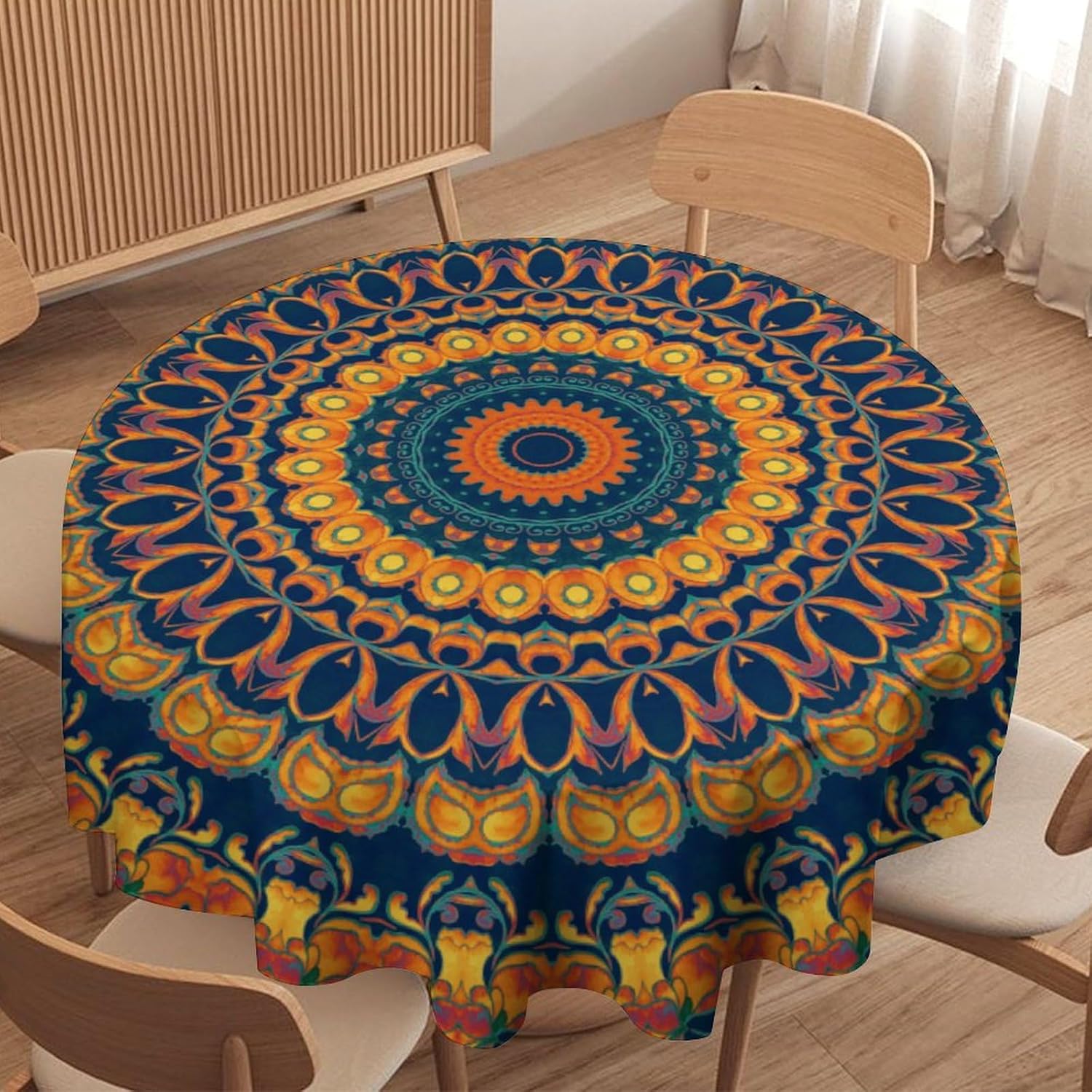 Mexican Round Tablecloth, Vintage Mexico Flowers Bird Pattern Table Cover Cinco De Mayo Fiesta Water Resistant Wipeable Tabletop for Holiday Party Kitchen Dinning Table Decor 70"