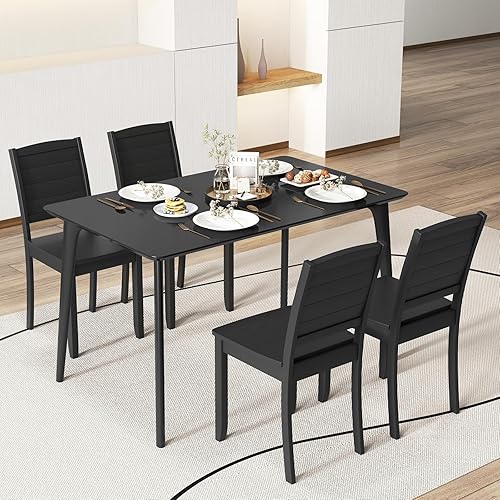 Miniatura 2 de Giantex Juego de 4 sillas de comedor de madera, sillas de cocina modernas con patas de madera de goma, respaldo curvo, silla de comedor de granja,