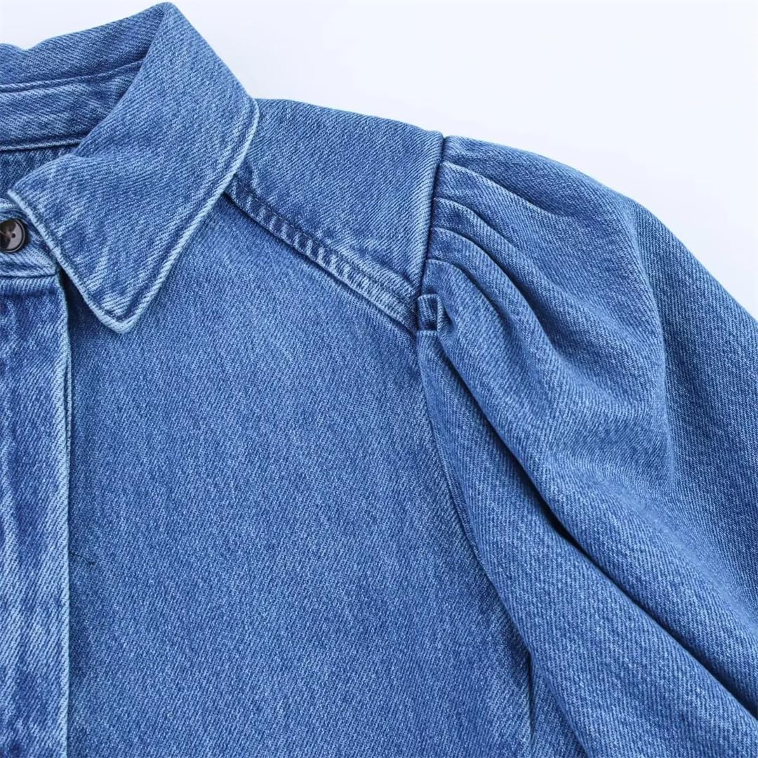 Women's Summer Set Three Quarter Sleeve Denim Shirt Top High Waist Wide Leg Jeans Classic Set
