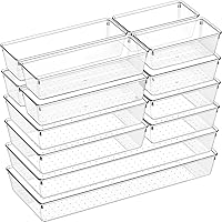 Vista 1 de Criusia 14 PCS Clear Plastic Drawer Organizer Set - 5 Large Size Versatile Kitchen and Bathroom Organizer Trays, Non-Slip Storage Bins for Makeup