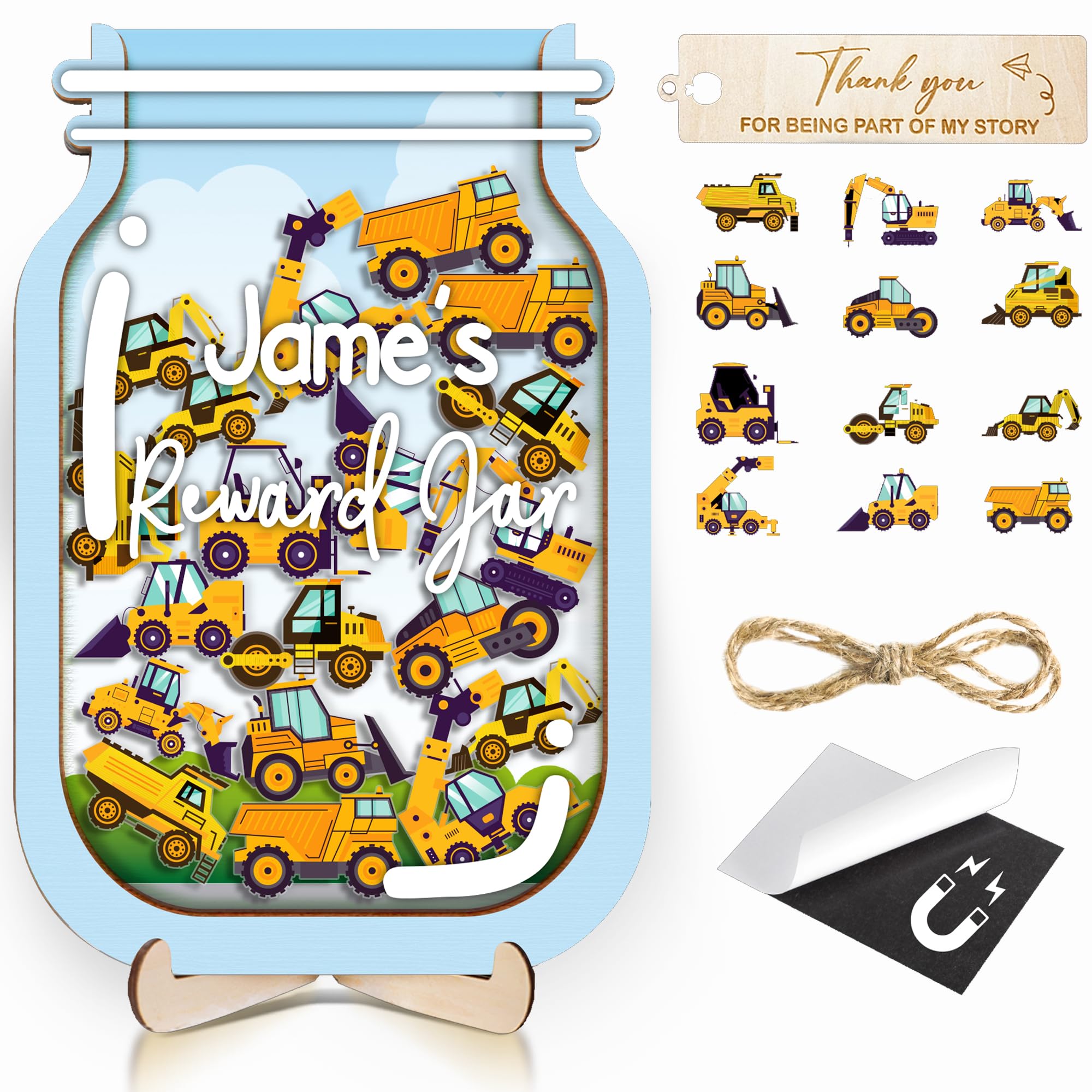 Construction Car Magnetic Reward Jar Gifts for Classroom Teacher Kids Potty Training Chore Chart Toddler Good Behavior Management Tools Back to School Boys Girls Gifts Decor