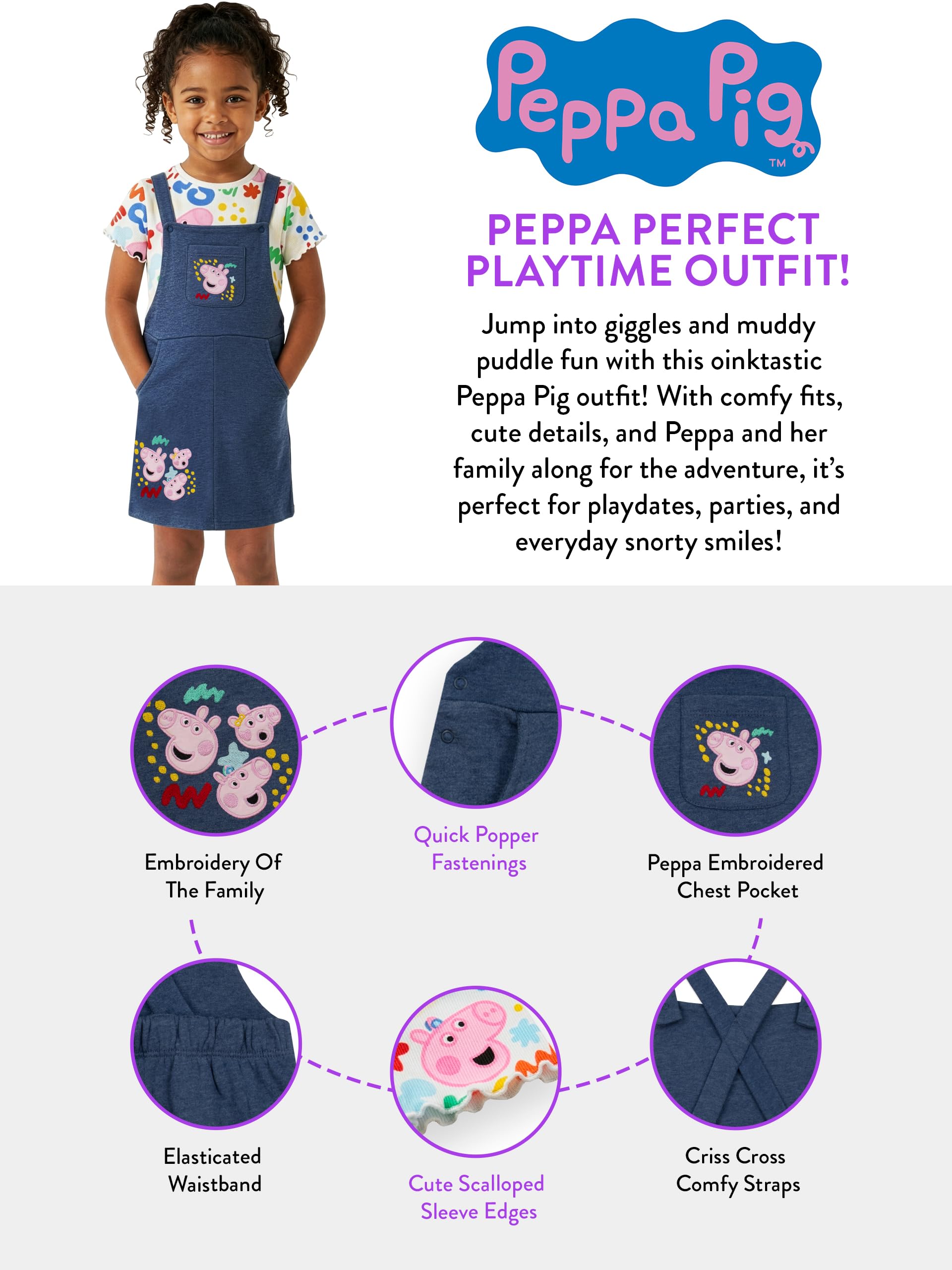 Peppa Pig Completo Vestito Bambina, Vestito con Maglietta Ragazza, Abbigliamento Bambina