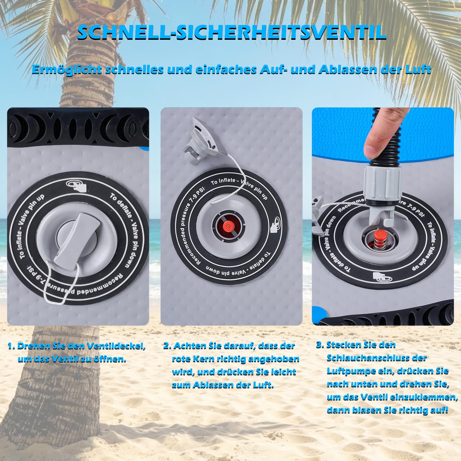 DURAERO Aufblasbares Bodyboard 105 x 53 x 10 cm, Boogie Board für Kinder und Erwachsene, mit 3 sicheren Haltegriffen, Leash, Pumpe, Tragetasche und Reparaturset