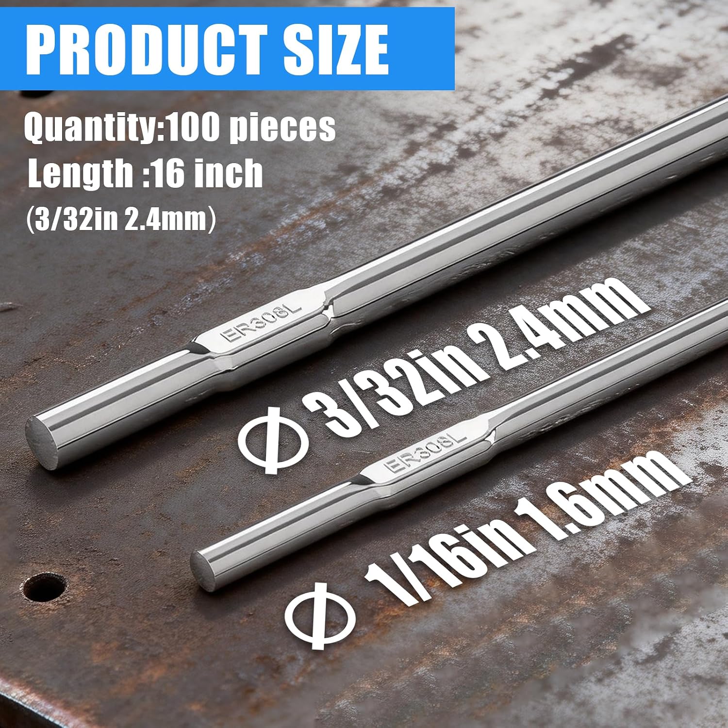 100pcs Stainless Steel TIG Welding Rod ER308L 3.65LB, 3/32"x16" Stainless Steel Welding Rod,Tig Filler Rod Low Splatter Corrosion Resistance, TIG Welding Accessories, Welding Rods