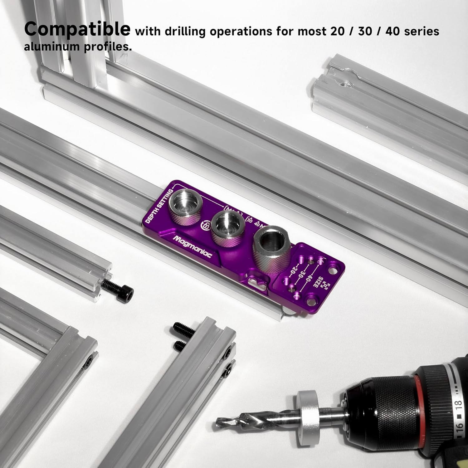 Upgrade Aluminum Profile Drill Guide Access Hole Drill Jig Step Drills, Drill Bushings Ultimate Jig for Precision Aluminum T-Track Build (Purple)