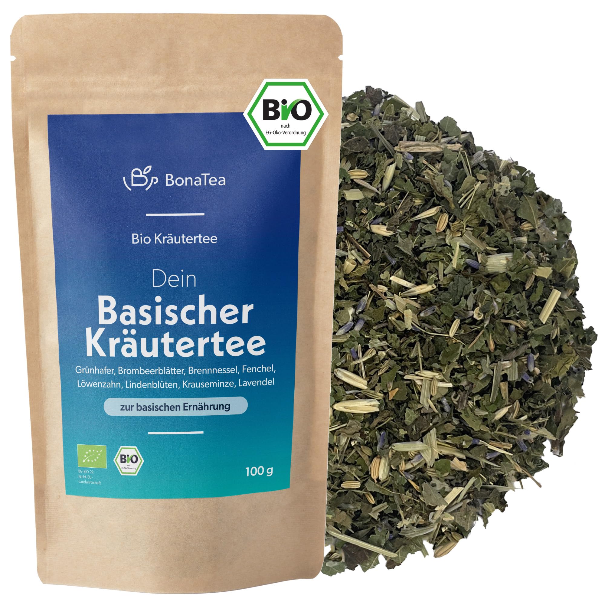 BIO Basischer Kräutertee 100g - Basentee mit Brennnessel, Löwenzahn, Lindenblüten, Grünhafer, Brombeerblättern und weiteren Basenkräutern
