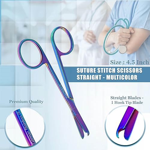 Miniatura 7 de Juego de 4 tijeras de vendaje de 5.5 pulgadas, tijeras de puntada de 4.5 pulgadas y hemostato de 5.5 pulgadas, curvadas rectas hechas de acero