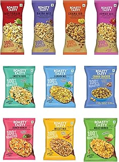 Roasty Tasty Assorted Namkeen Combo | Roasted Namkeen & Millet Snacks Pack | Palm Oil-Free, No Cholesterol, No Trans Fat Snacks, Namkeen & Roasted Chana I Replacement to fried namkeen, potato chips, bhujiya | Healthy Snacks for Weight Management | Pack of