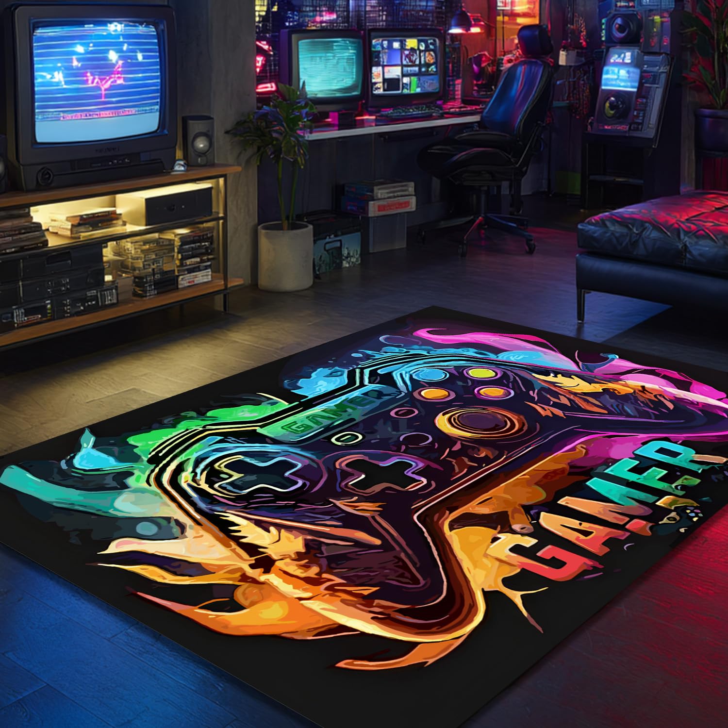 Gaming Teppich 3D Game Controller Design, 120 x 160 cm Gamer Teppich Spielteppich, Rutschfeste & Waschbare Fußmatte, Coole Deko für Jungen Teenager Schlafzimmer Wohnzimmer Spielzimmer Gamer Setup, B