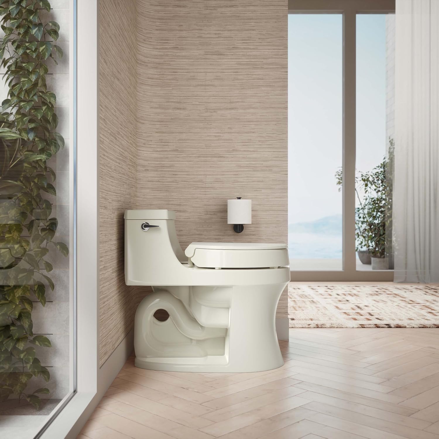 KOHLER 25876-47 Hyten® Elevated Quiet-Close™ round-front toilet seat, Almond