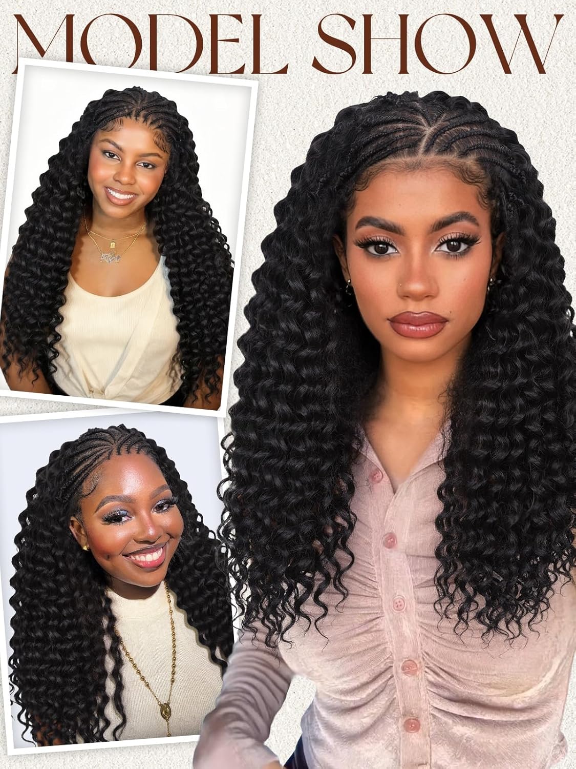 Lady Miranda 22 Inch Cornrow Wig 13x6 HD Lace Braided Wigs for Black Women Handmade 15 Strands Pre Braids Synthetic Braided Wig with Curly Hair (NB, 22 Inch)