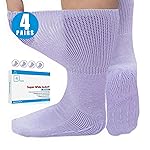 Bulinlulu Extra Width Diabetic Socks Men Women-4 Pairs Wide Edema Sock for Swollen Feet,Non Slip Cast Bariatric Socks 13-15,Hospital Socks with Grips, Lymphedema Socks(4 Purple)