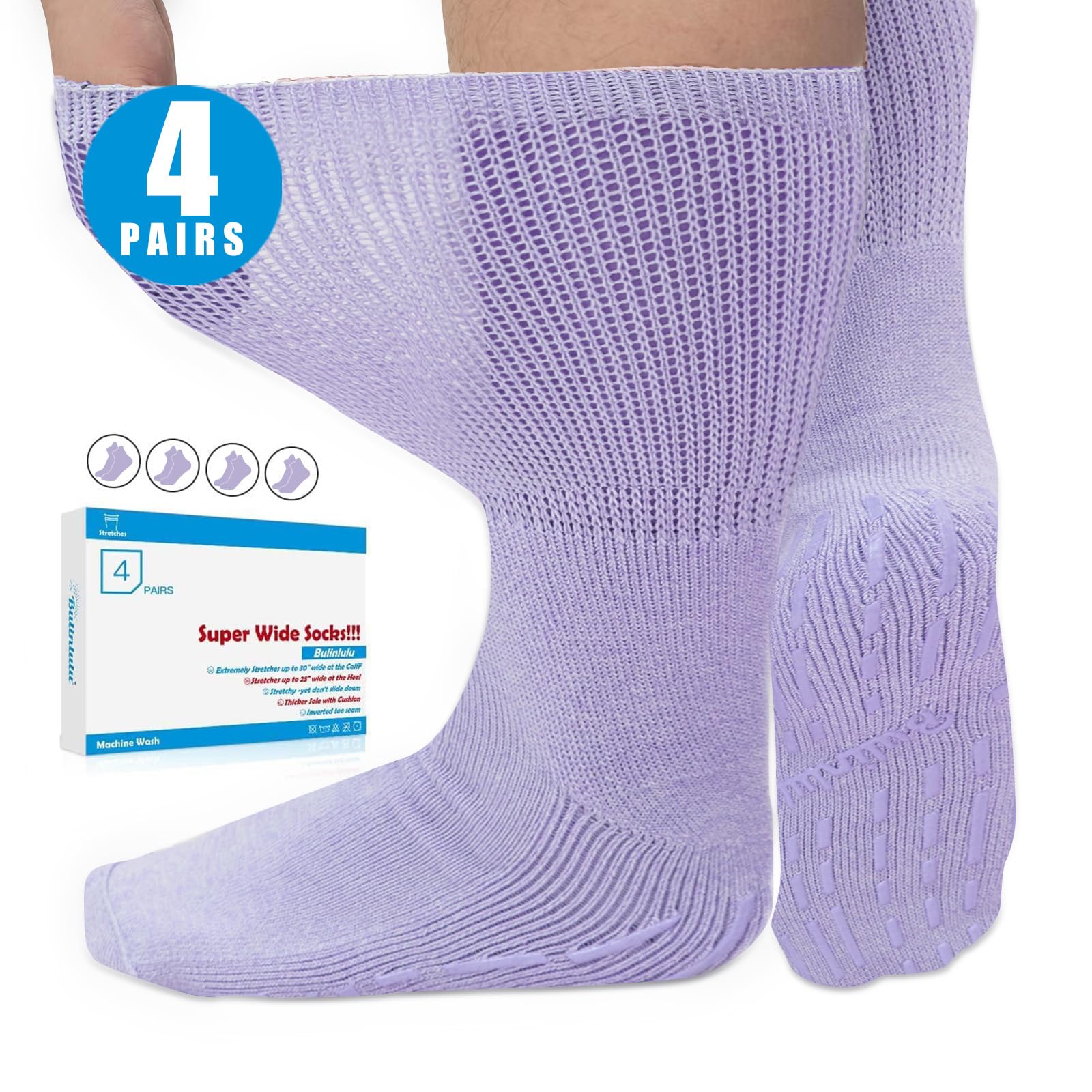 Bulinlulu Extra Width Diabetic Socks Men Women-4 Pairs Wide Edema Sock for Swollen Feet,Non Slip Cast Bariatric Socks 13-15
