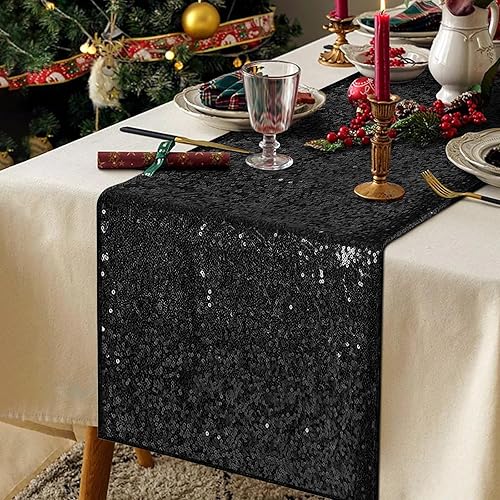 Camino de mesa de lentejuelas de oro rosa, camino de mesa de oro rosa de 12 x 72 pulgadas, decoraciones de fiesta de oro rosa, camino de mesa con