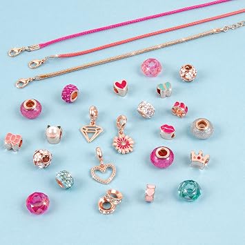 Make It Real Halo Charm Bracelet Making Kit - Think Pink Bracelets, Kids Jewellery Craft Sets for Girls 8+ Years - Makes 3 Beautiful Bracelets, Metallic Charms & Crystals - Childrens Bracelet Maker