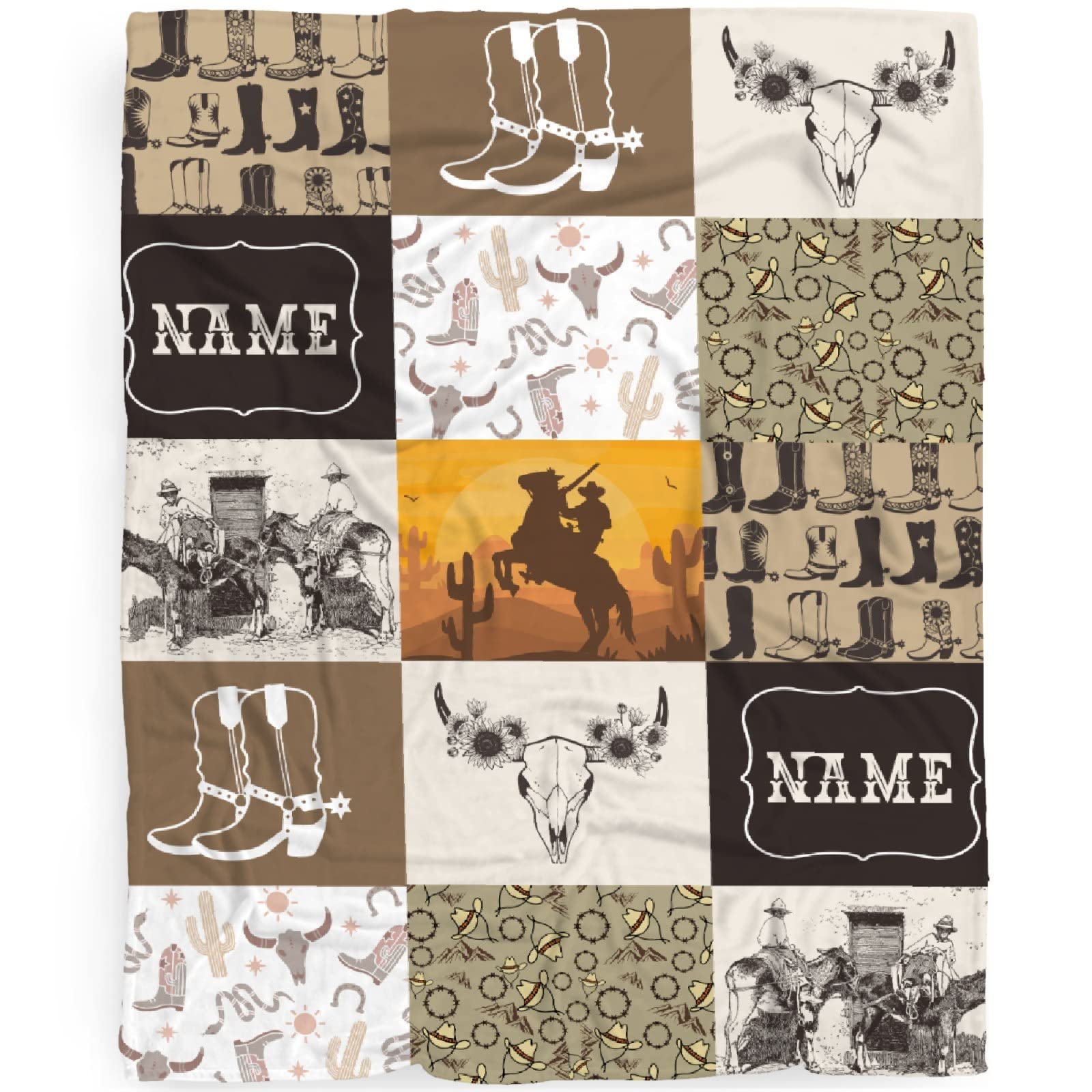 Western Horse & Cow Flannel Fleece Blanket - Soft Lightweight Throw For Babies, Kids, Pets & Home Decor (5 Sizes, Brown Retro Print)