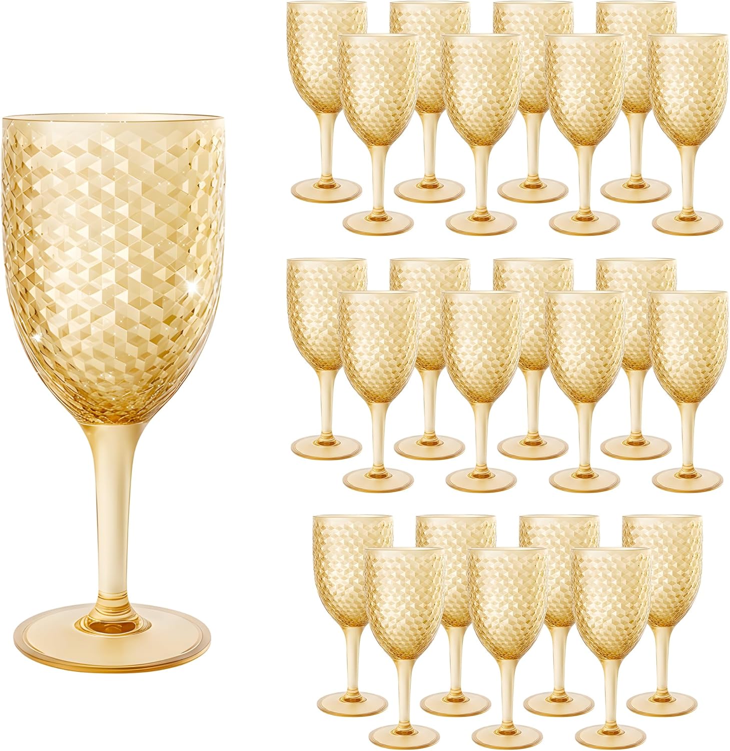 Plastic Wine Glasses 13oz, Acrylic Goblets Toasting Glassware, Unbreakable Cups Drinking Glasses for Valentine’s Day, Bar Party, Wedding (20, Gold)