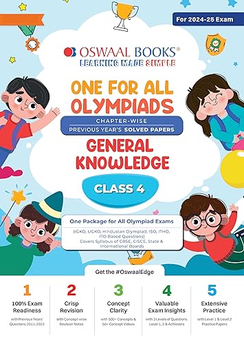 Oswaal One For All Olympiad Class 4 General Knowledge | Previous Years Solved Papers | For 2024-25 Exam