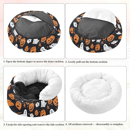 Miniatura 8 de Seamless Halloween Pumpkin and Ghosts Pattern Anti-Slip Pet Dog Beds fluffier Dog Cave Bed for Small Size Pets Sleeping cama elevada para Perros