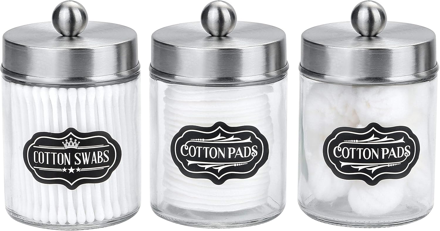 Apothecary Jars 3 Pack Glass Bathroom Containers with