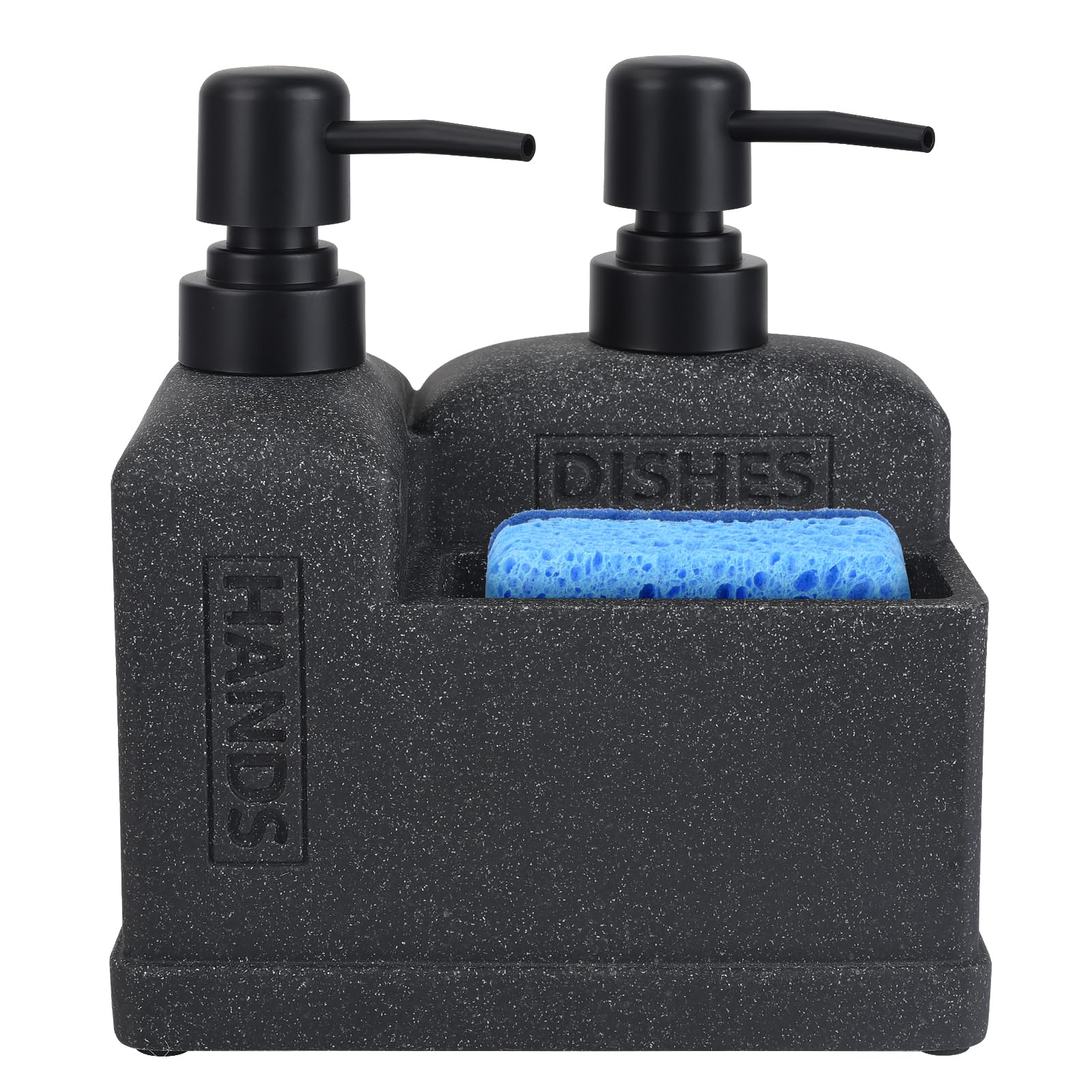 Kitchen Hand Soap and Dish Soap Dispenser Set,Dual Soap Dispenser with Sponge Holder 3-in-1 Organizer for Kitchen Sink,Bathroom,Useful Kitchen Gadgets - Black