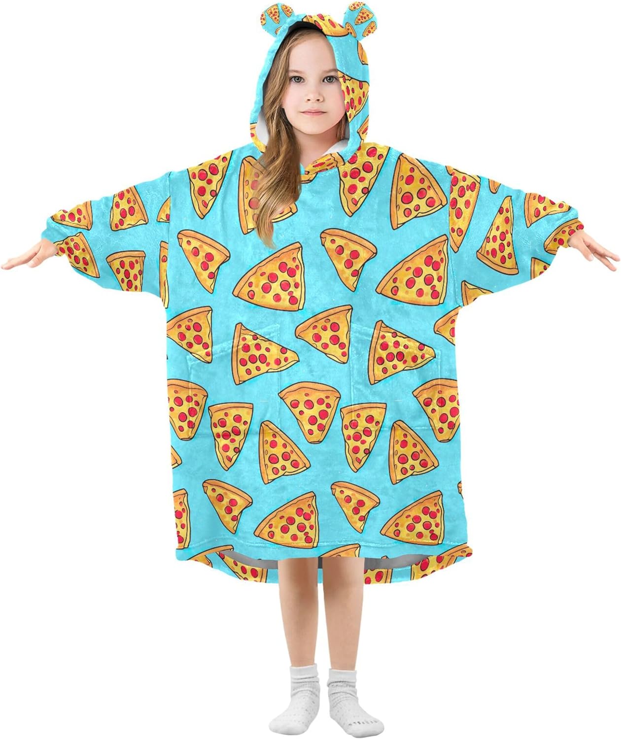 Pizza Food Kids Wearable Blanket Hoodie with Pocket and Sleeves for Toddlers, Cute Hoodies Girls Boys B0403801