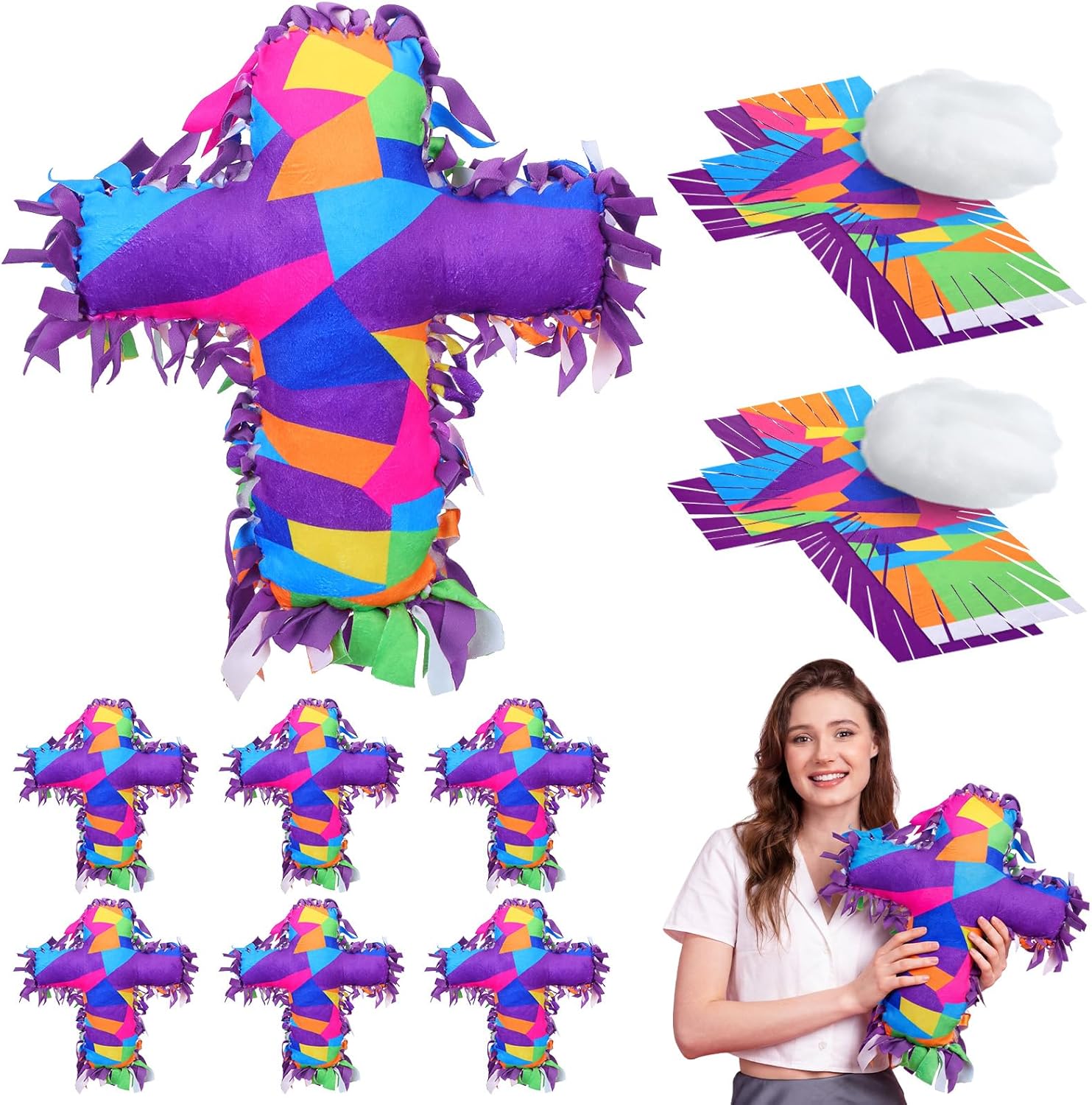 Weysat 6 Sets Tied Pillow Craft Kit DIY Pillow Craft Gifts with PP Cotton for Party Decor VBS School Favors Classroom Giveaways(6 Sets,Cross)