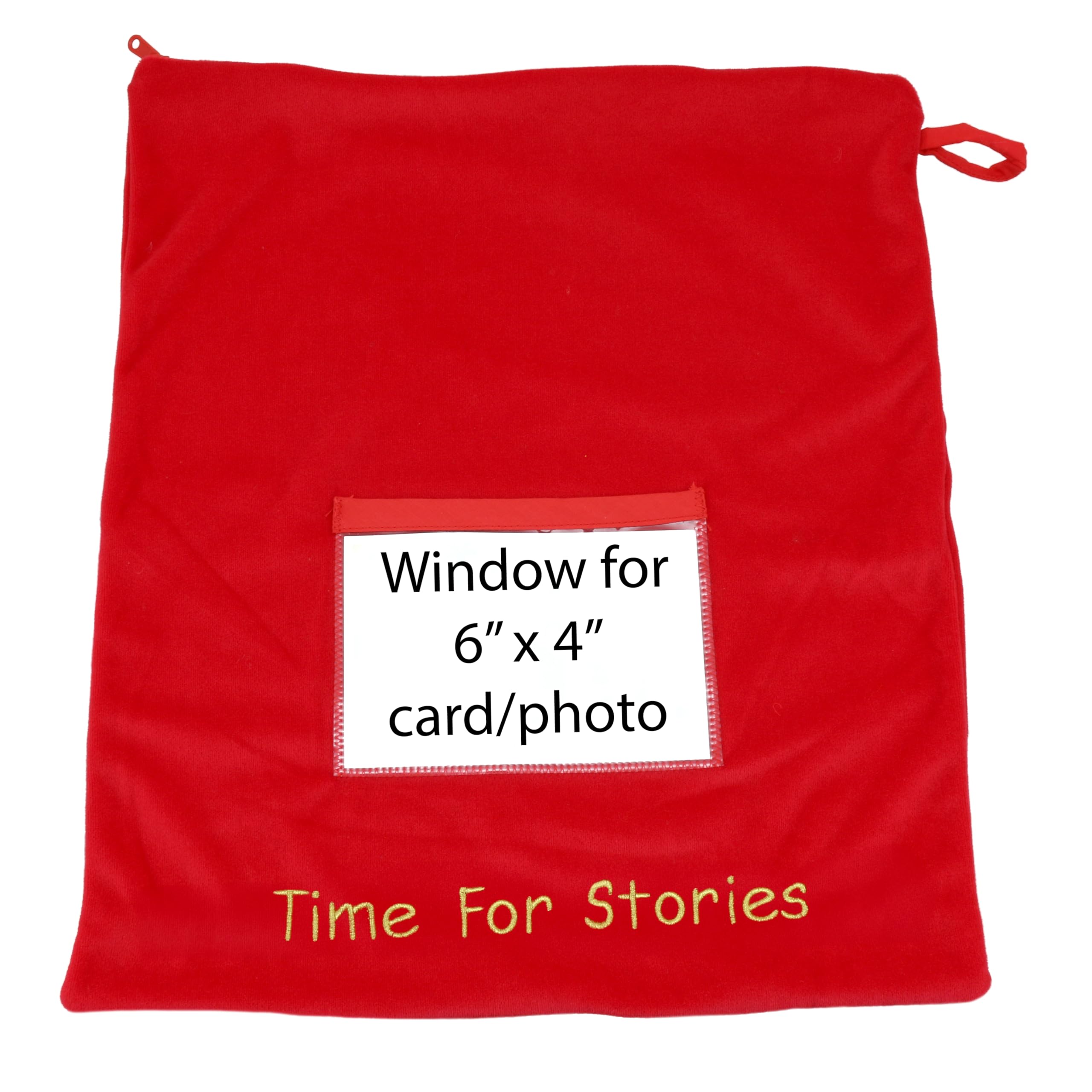 The Puppet Company Red Velvet Story Time Bag – Soft Velvet Drawstring Pouch for Toys, Puppets & Accessories – Zip Closure Organizer with Photo Window for Kids, Storytellers & Travel Use
