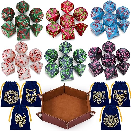 Miniatura 11 de CiaraQ Dados DND con 5 bolsas, 5 juegos de dados poliédricos retro para juegos de mesa MTG D&D, 35 piezas de dados para juegos de rol