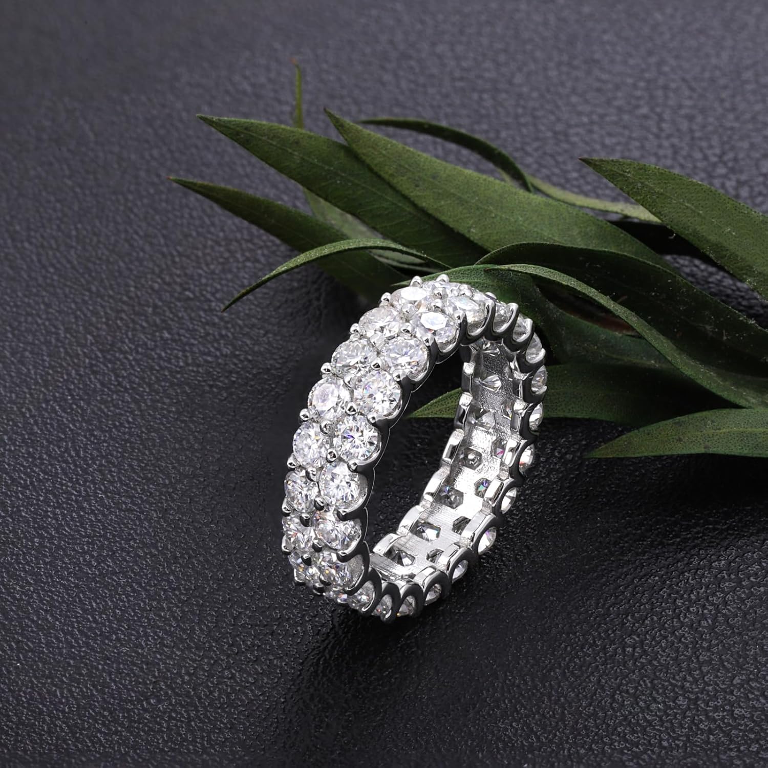 Luxury D Color VVS1 Moissanite Eternity Ring Double Rows 925 Sterling Silver Pave Setting Wedding Band Engagement Promise Ring for Women GRA Certified