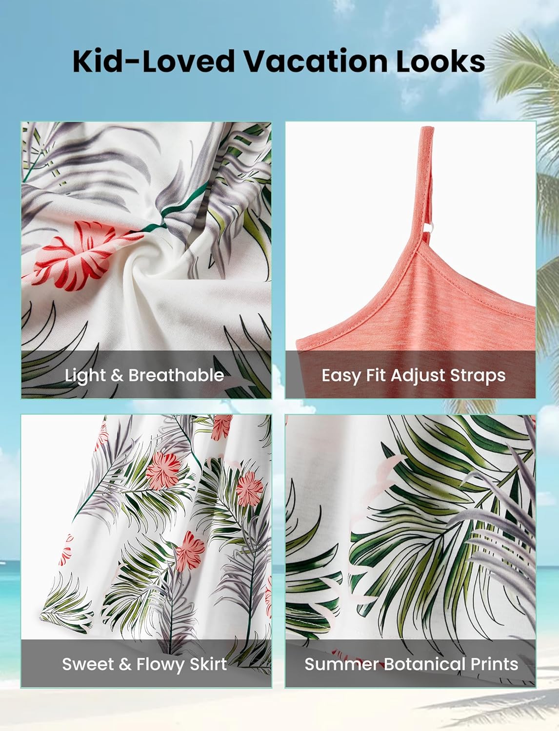 PATPAT Family Matching Outfits Mommy and Me Dresses Spaghetti Sleeveless Summer Vacation Hawaiian Dress and T-Shirts Sets - Image 5