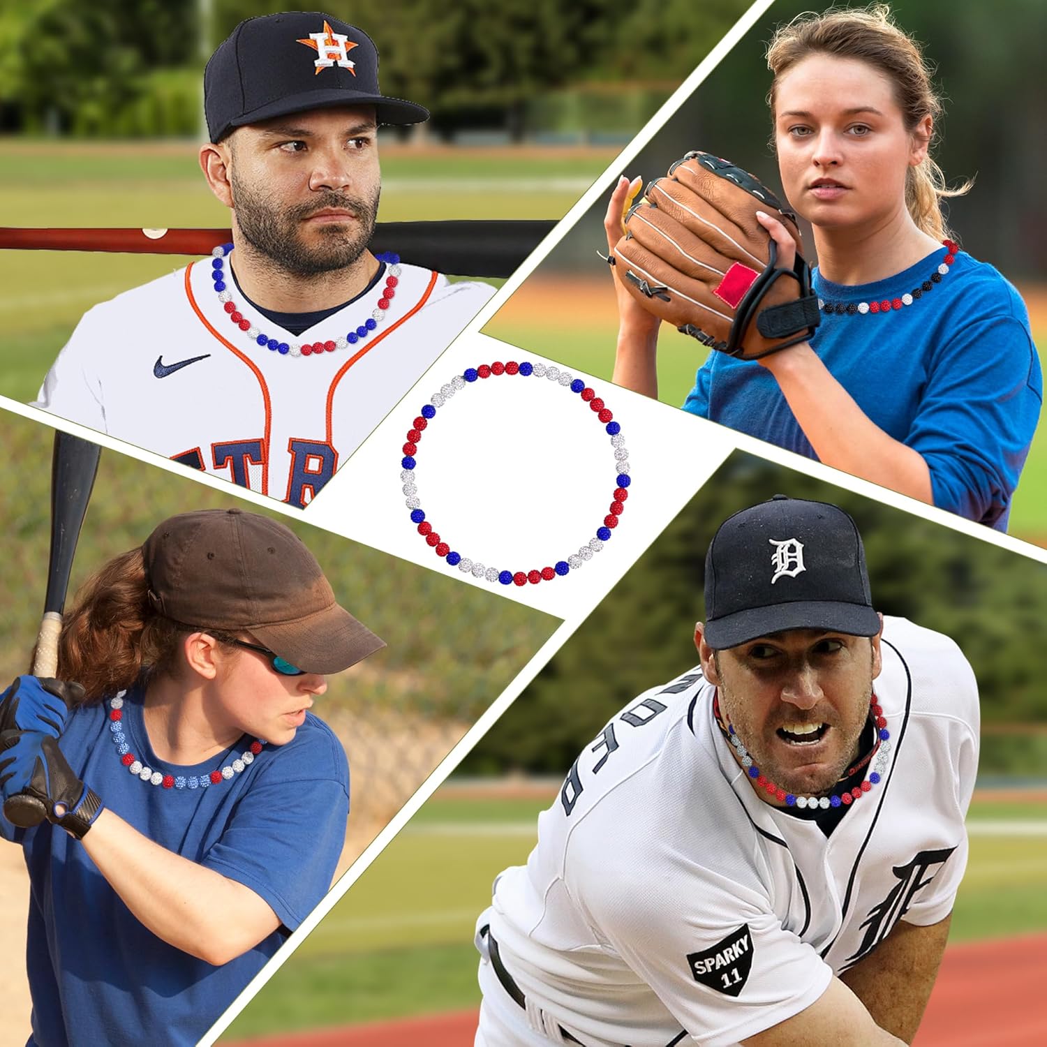 QINJIEJIE Baseball Necklaces Beads for Men, 16/18 in Bling Diamond Rhinestone Chain Baseball Drip Accessories, Ice Collection Necklace Gifts Jewwlry for Men Team Lovers - Image 2