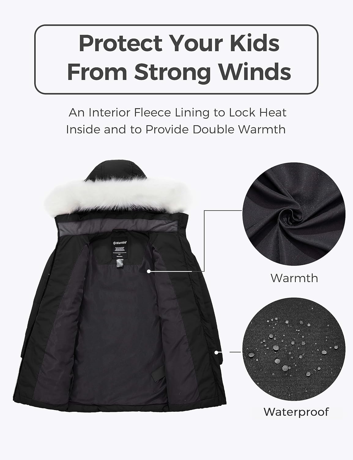 wantdo Girl's Winter Coat Waterproof Long Puffer Jacket Warm Parka with Faux Fur Hood - Image 5