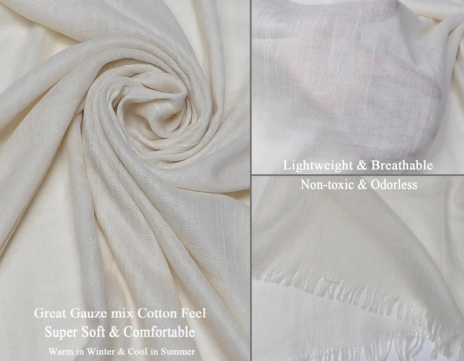 Gragengs Women Summer Scarfs Lightweight Large Long Gauze Shawl Linen Beach Wrap Plain 75”×43” - Image 2